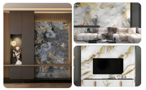 UV Wall Panel Golden Marble Sheet PVC Wall Panel for Indoor Kitchen/Bathroom/Living Room marble